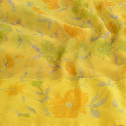 Sanskriti Vintage Lemon Green Georgette Sarees Printed Sari Floral Craft Sustainable Fabric