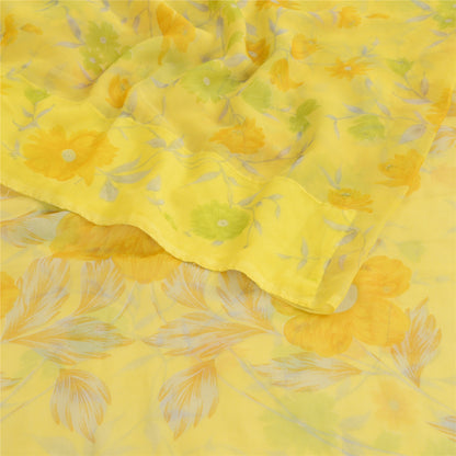 Sanskriti Vintage Lemon Green Georgette Sarees Printed Sari Floral Craft Sustainable Fabric