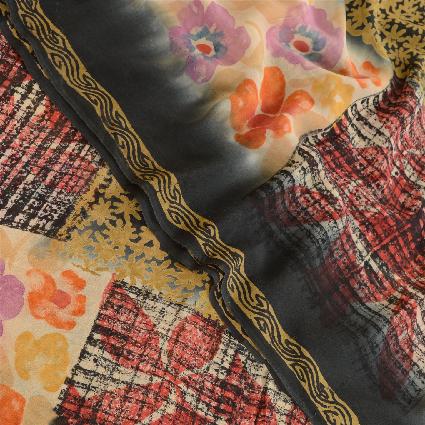 Sanskriti Vintage Multi Pure Georgette Silk Sarees Printed Sari 5yd Craft Sustainable Fabric