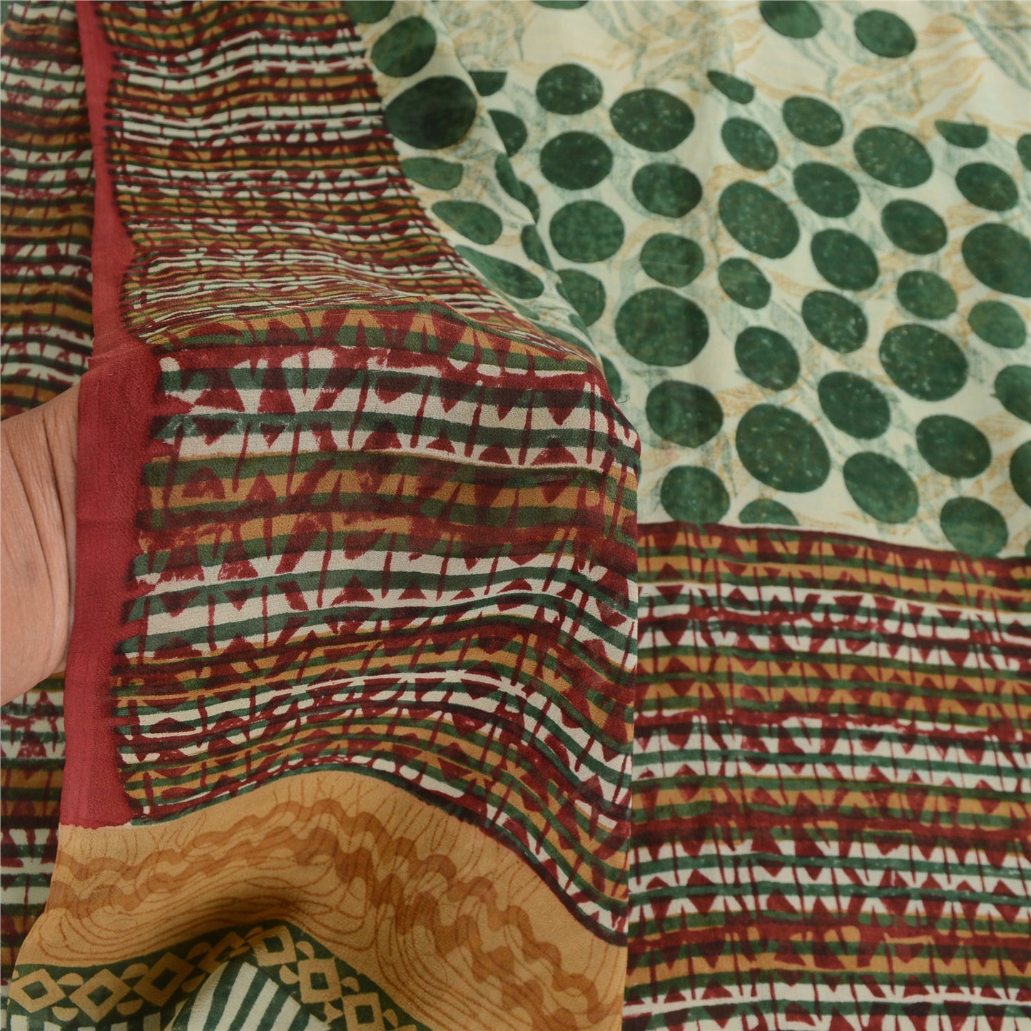 Sanskriti Vintage Sari 100% Pure Georgette Silk Multicolor Saree Printed Saree 5Yd Craft Fabric Indian Heritage Textile Craft Supplies