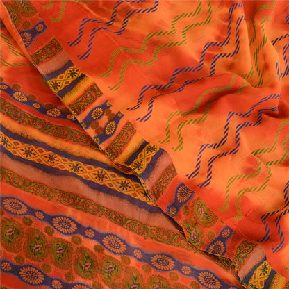 Sanskriti Vintage Rusty Orange Pure Chifffon Silk Sarees Print Sari Craft Sustainable Fabric