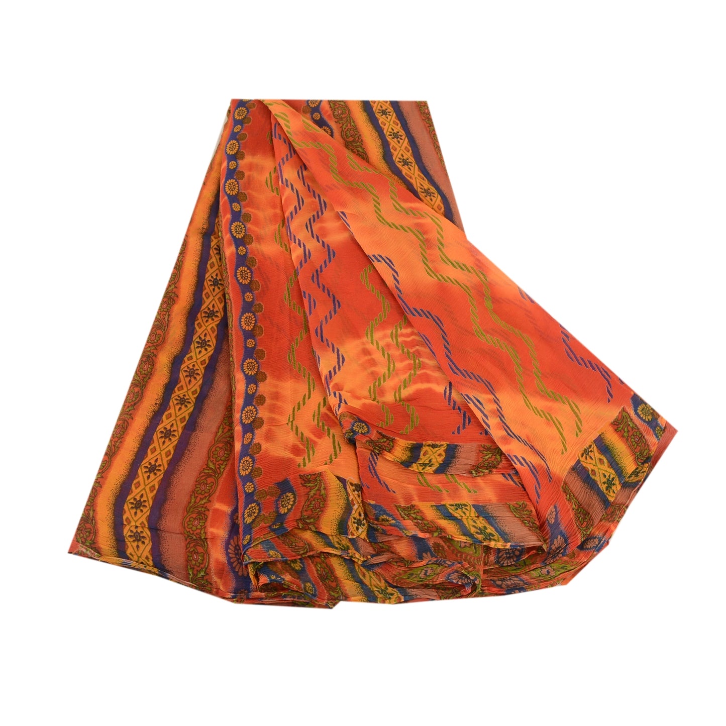 Sanskriti Vintage Rusty Orange Pure Chifffon Silk Sarees Print Sari Craft Sustainable Fabric