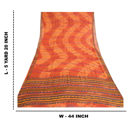 Sanskriti Vintage Rusty Orange Pure Chifffon Silk Sarees Print Sari Craft Sustainable Fabric