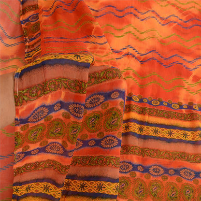 Sanskriti Vintage Rusty Orange Pure Chifffon Silk Sarees Print Sari Craft Sustainable Fabric