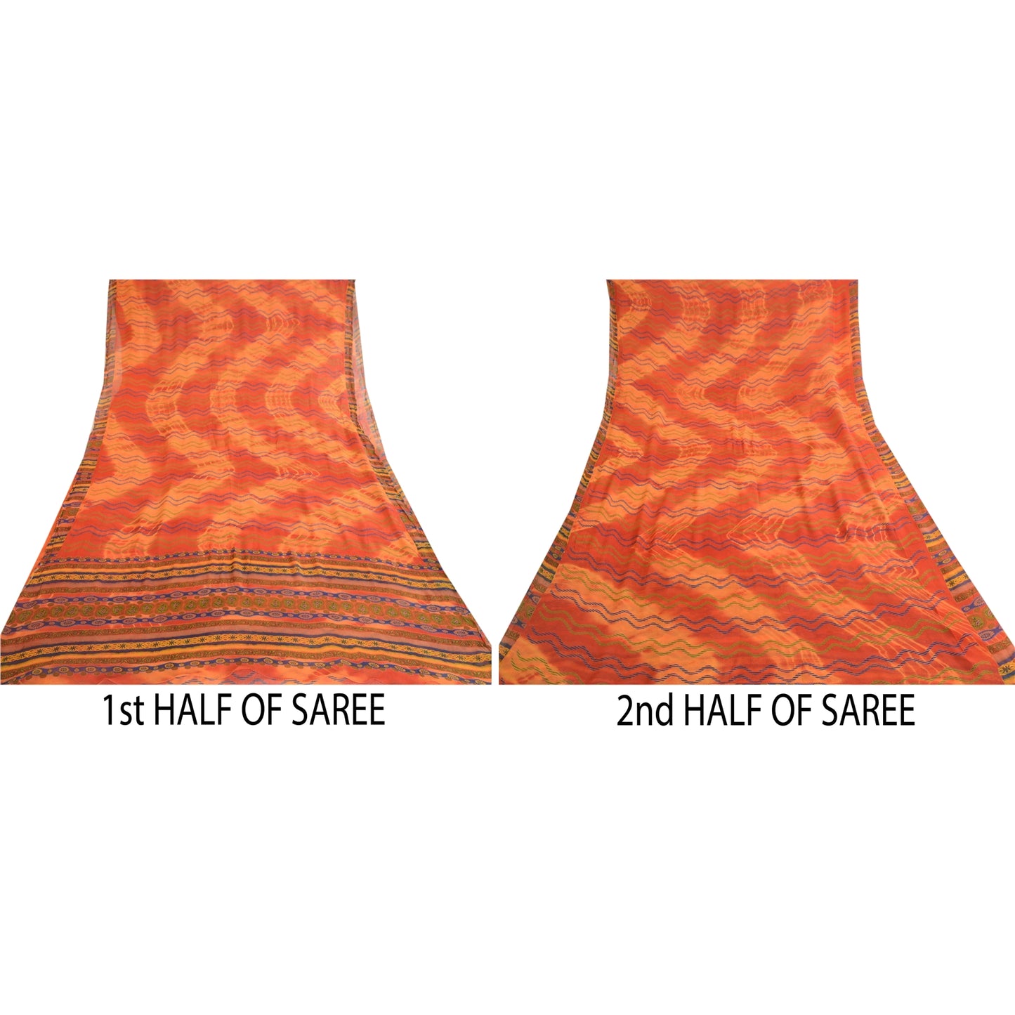 Sanskriti Vintage Rusty Orange Pure Chifffon Silk Sarees Print Sari Craft Sustainable Fabric