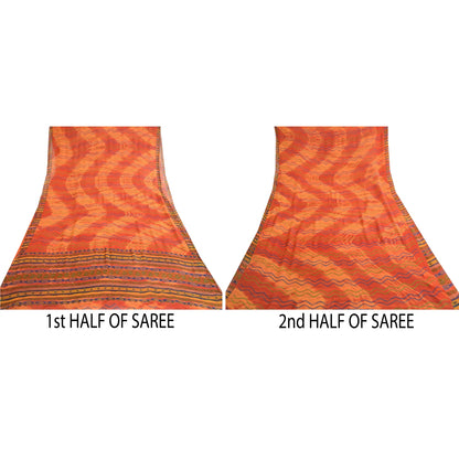 Sanskriti Vintage Rusty Orange Pure Chifffon Silk Sarees Print Sari Craft Sustainable Fabric