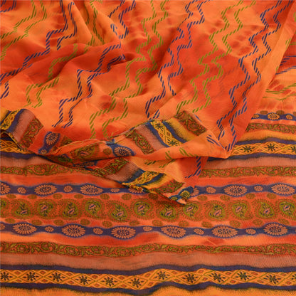 Sanskriti Vintage Rusty Orange Pure Chifffon Silk Sarees Print Sari Craft Sustainable Fabric