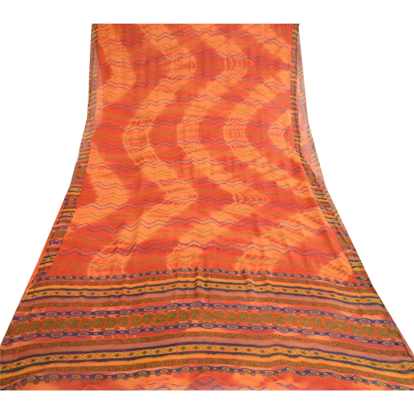 Sanskriti Vintage Rusty Orange Pure Chifffon Silk Sarees Print Sari Craft Sustainable Fabric