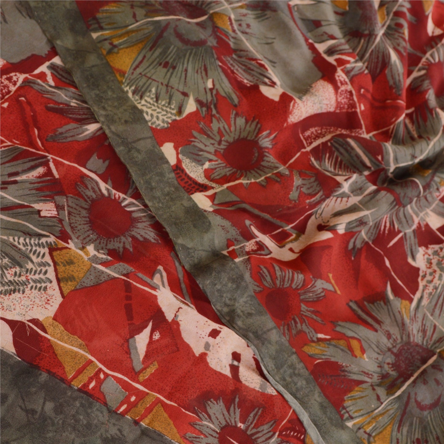 Sanskriti Vintage Dark Red Pure Georgette Silk Sarees Printed Sari Sewing Sustainable Fabric