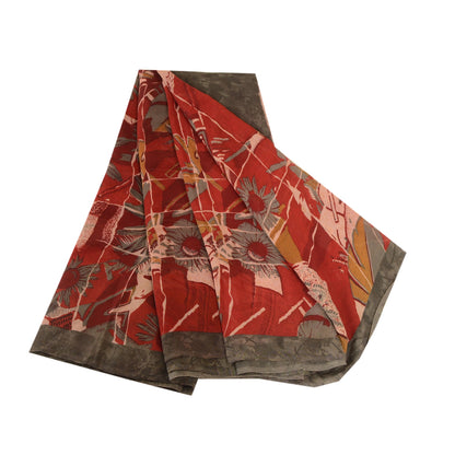 Sanskriti Vintage Dark Red Pure Georgette Silk Sarees Printed Sari Sewing Sustainable Fabric