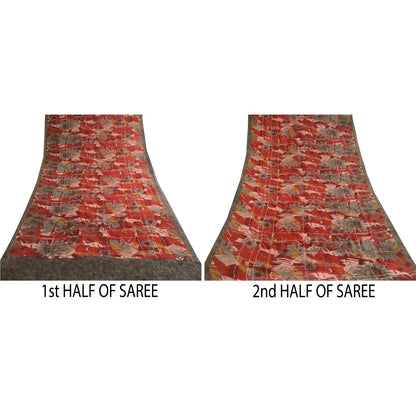 Sanskriti Vintage Dark Red Pure Georgette Silk Sarees Printed Sari Sewing Sustainable Fabric