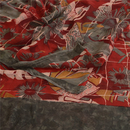 Sanskriti Vintage Dark Red Pure Georgette Silk Sarees Printed Sari Sewing Sustainable Fabric