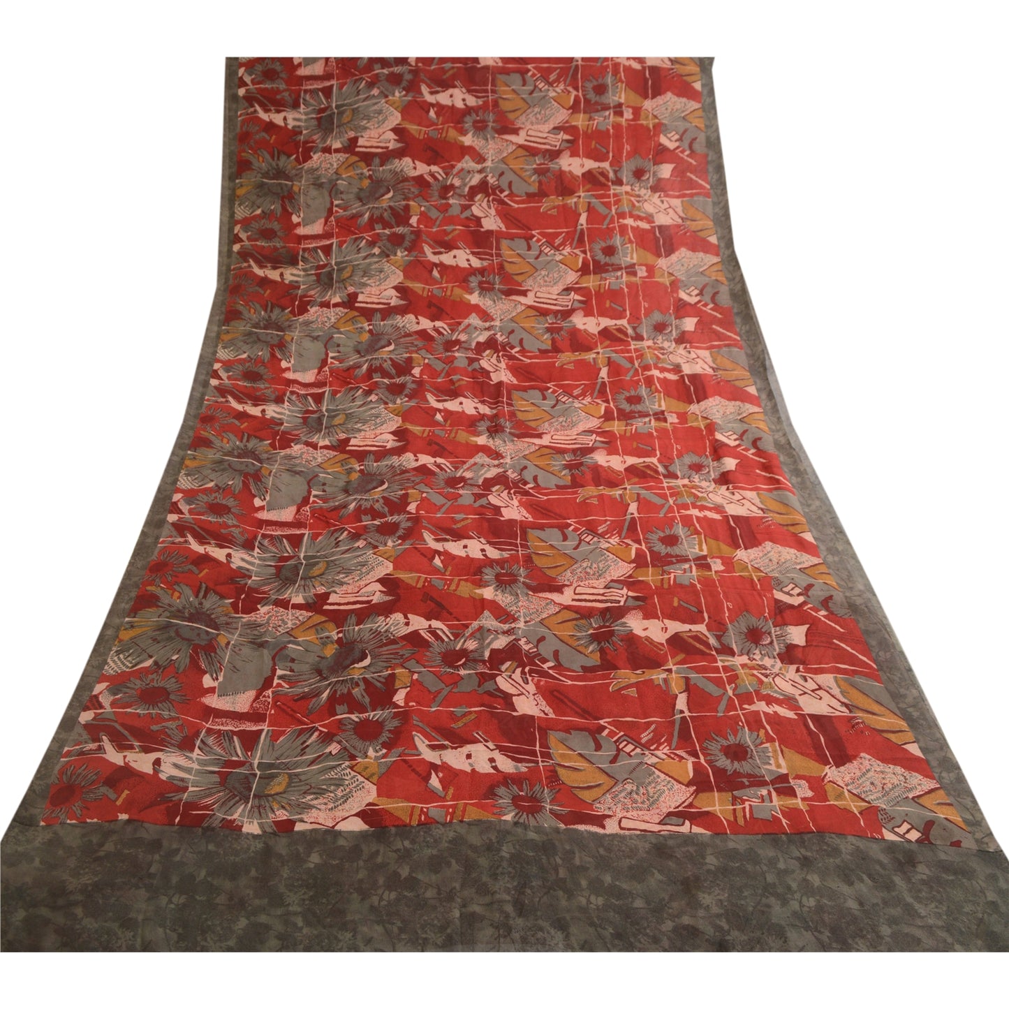 Sanskriti Vintage Dark Red Pure Georgette Silk Sarees Printed Sari Sewing Sustainable Fabric
