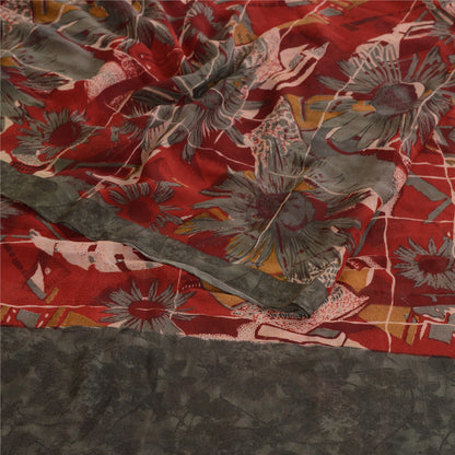 Sanskriti Vintage Dark Red Pure Georgette Silk Sarees Printed Sari Sewing Sustainable Fabric