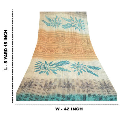 Сари из чистого шелка Sanskriti Vintage Blue Pure Georgette, напечатанное сари, 5 ярдов, ткань для рукоделия, устойчивая к истиранию
