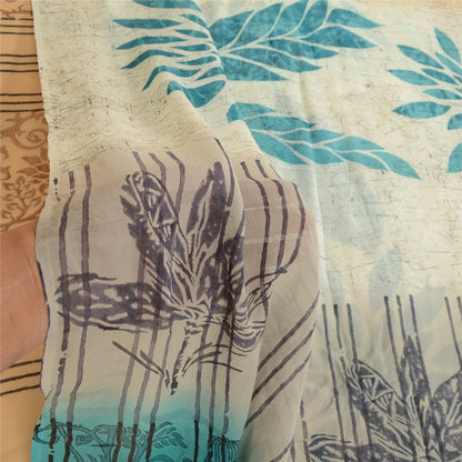 Сари из чистого шелка Sanskriti Vintage Blue Pure Georgette, напечатанное сари, 5 ярдов, ткань для рукоделия, устойчивая к истиранию