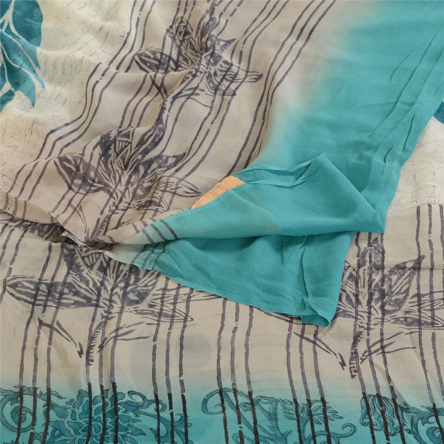 Сари из чистого шелка Sanskriti Vintage Blue Pure Georgette, напечатанное сари, 5 ярдов, ткань для рукоделия, устойчивая к истиранию