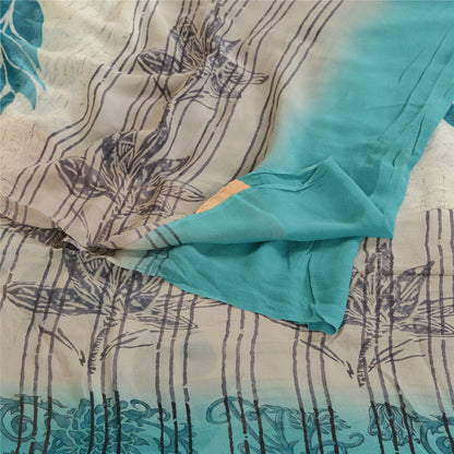 Сари из чистого шелка Sanskriti Vintage Blue Pure Georgette, напечатанное сари, 5 ярдов, ткань для рукоделия, устойчивая к истиранию