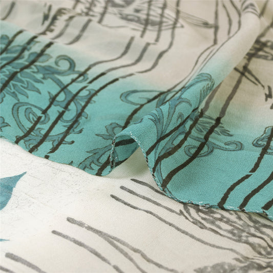 Sanskriti Vintage Blue Pure Georgette Silk Sarees Printed Sari 5yd Craft Sustainable Fabric