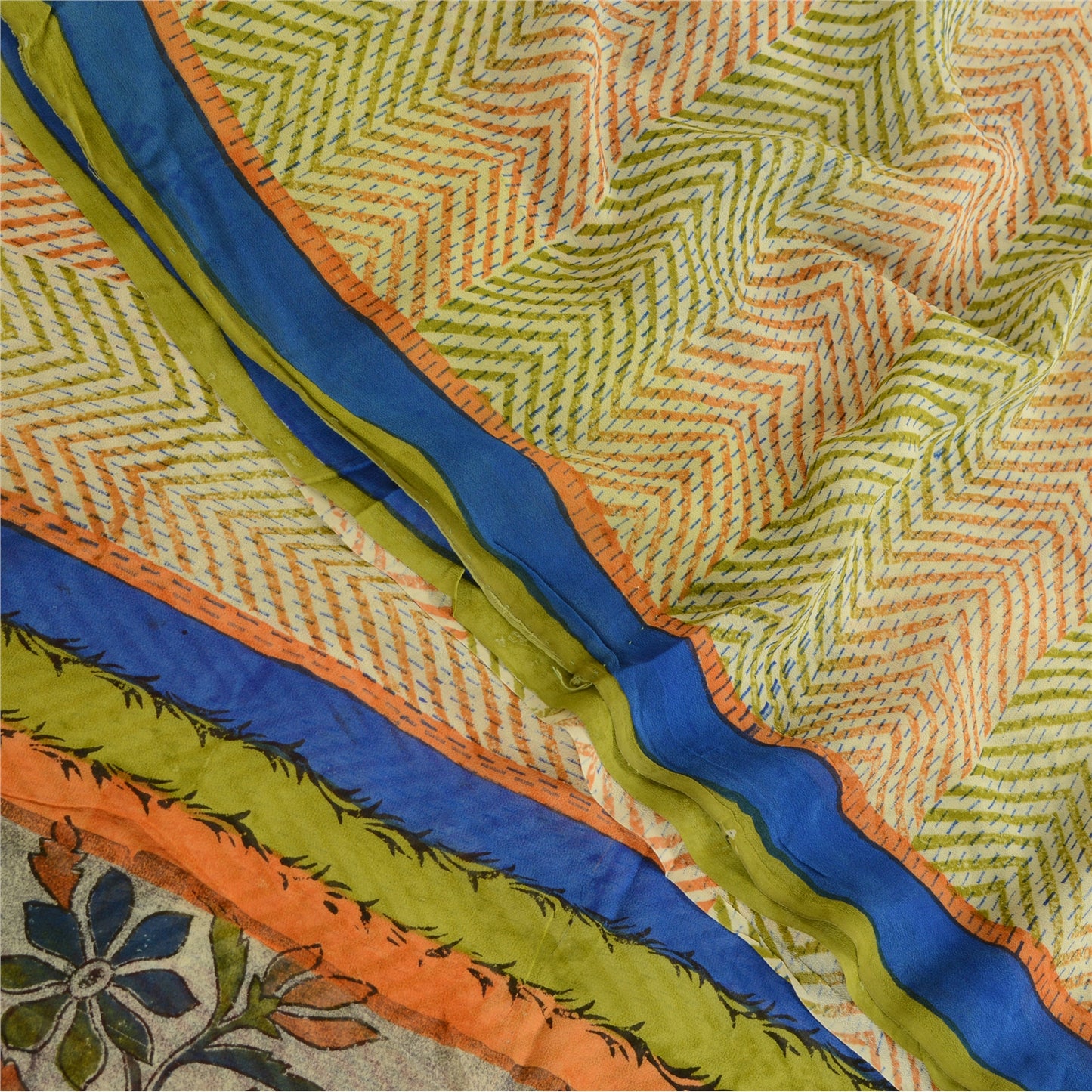 Sanskriti Vintage Multi Pure Georgette Silk Sarees Printed Sari 5yd Craft Sustainable Fabric