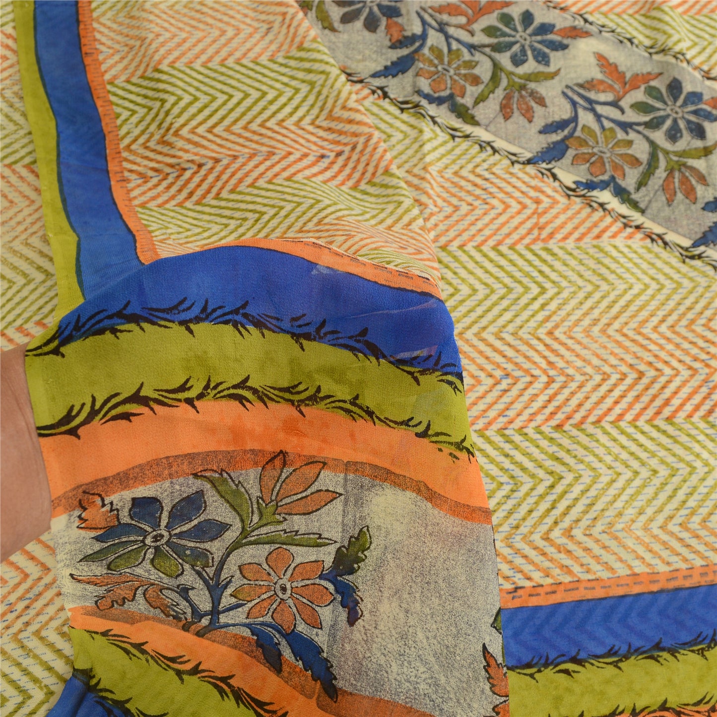 Sanskriti Vintage Multi Pure Georgette Silk Sarees Printed Sari 5yd Craft Sustainable Fabric