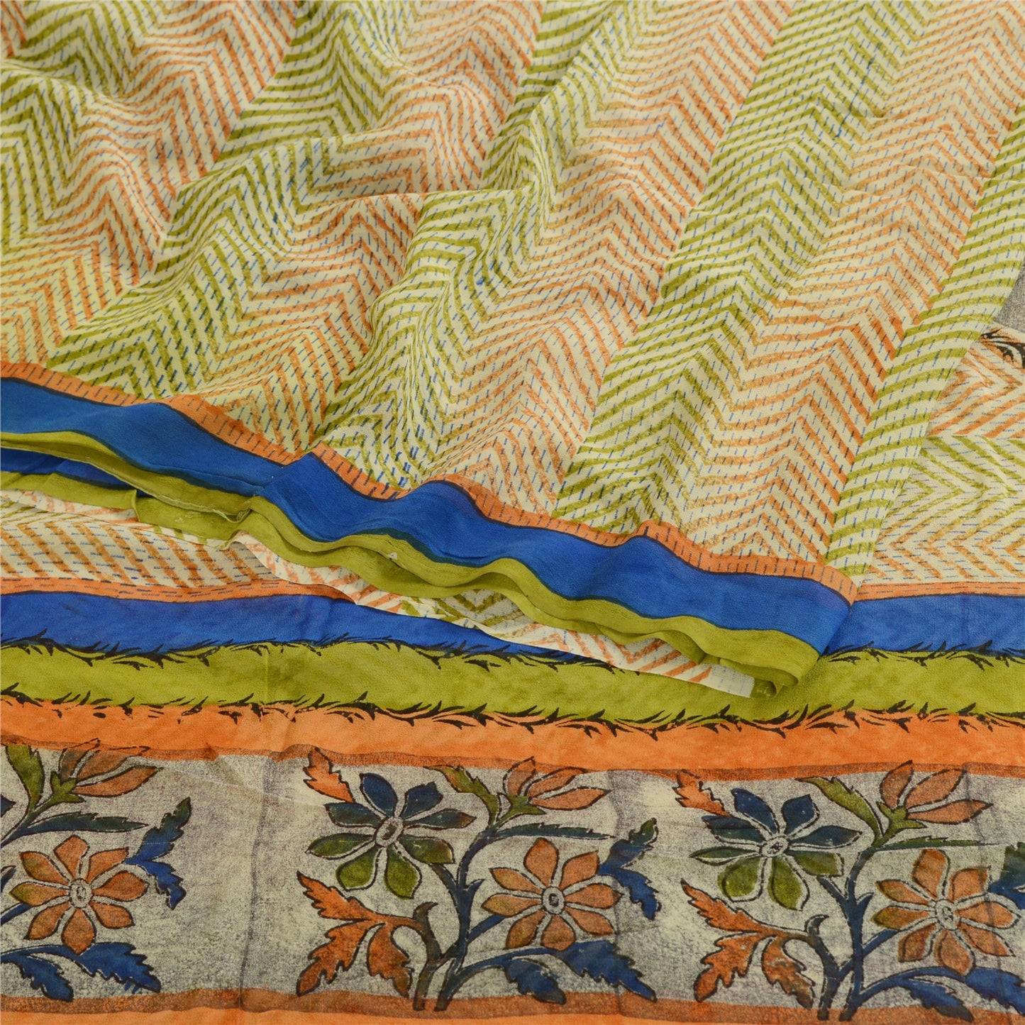 Sanskriti Vintage Multi Pure Georgette Silk Sarees Printed Sari 5yd Craft Sustainable Fabric