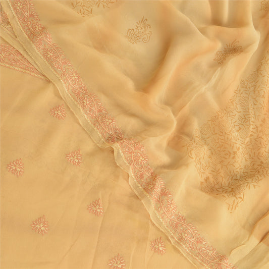 Sanskriti Vintage Beige Ren Georgette Silke Håndlavede Suzani Sarees Sari Bæredygtigt Stof