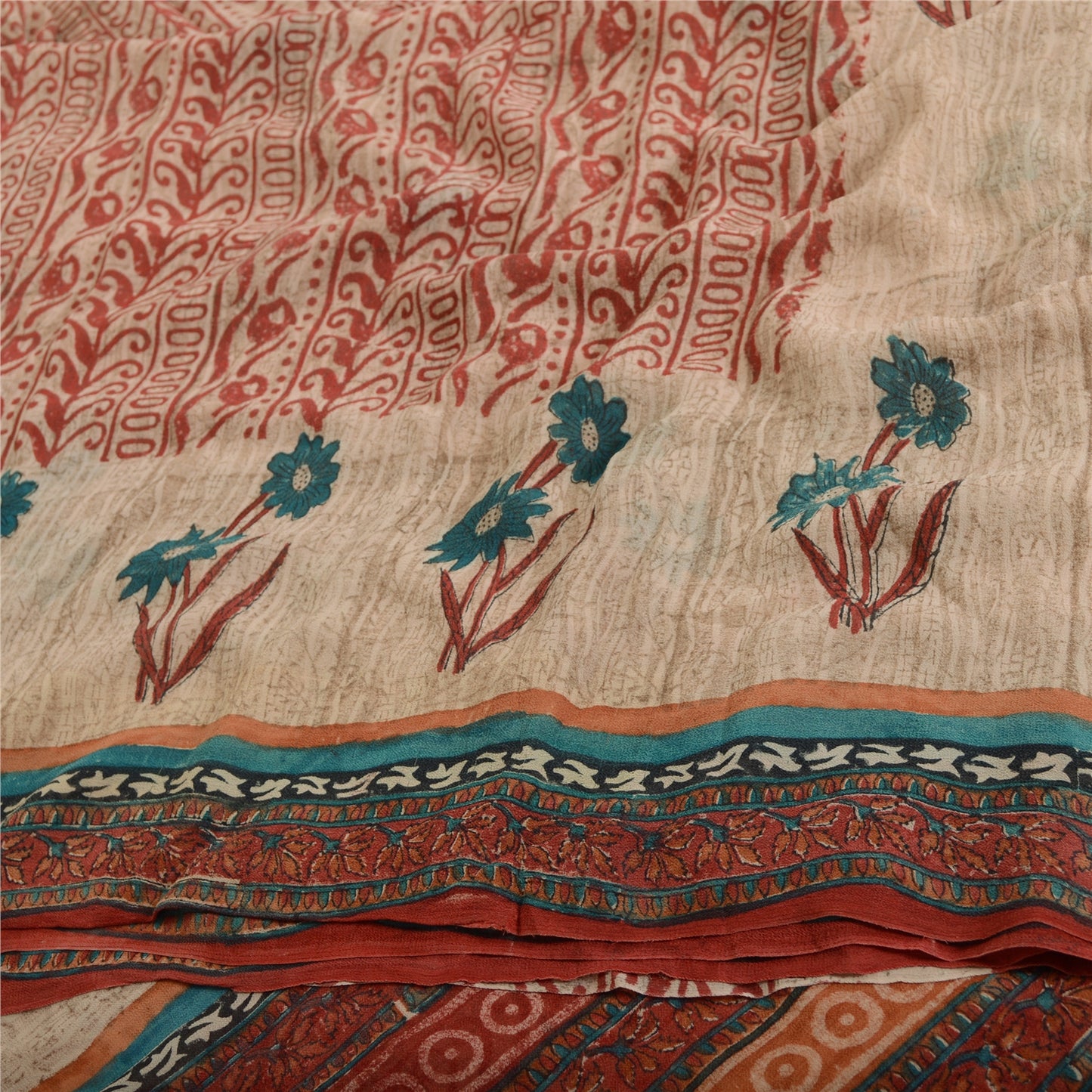 Sanskriti Vintage Dusty Red Pure Georgette Silke Sarier Trykt Sari Håndværk Bæredygtigt Stoff