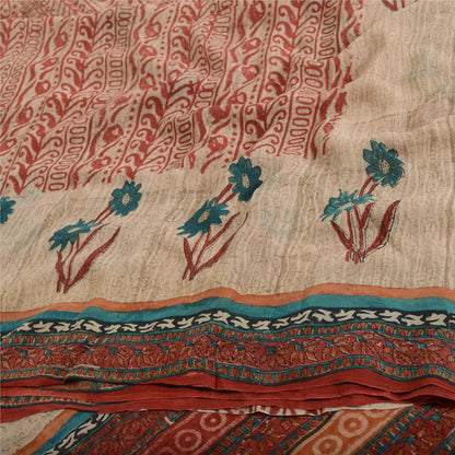 Sanskriti Vintage Dusty Red Pure Georgette Silke Sarier Trykt Sari Håndværk Bæredygtigt Stoff