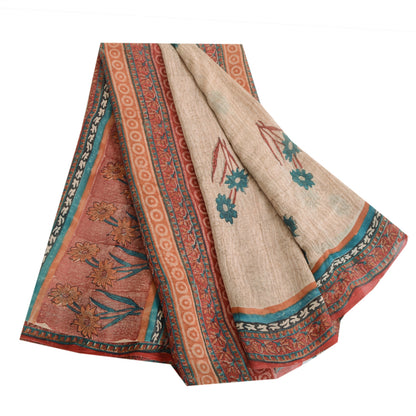 Sanskriti Vintage Dusty Red Pure Georgette Silke Sarier Trykt Sari Håndværk Bæredygtigt Stoff