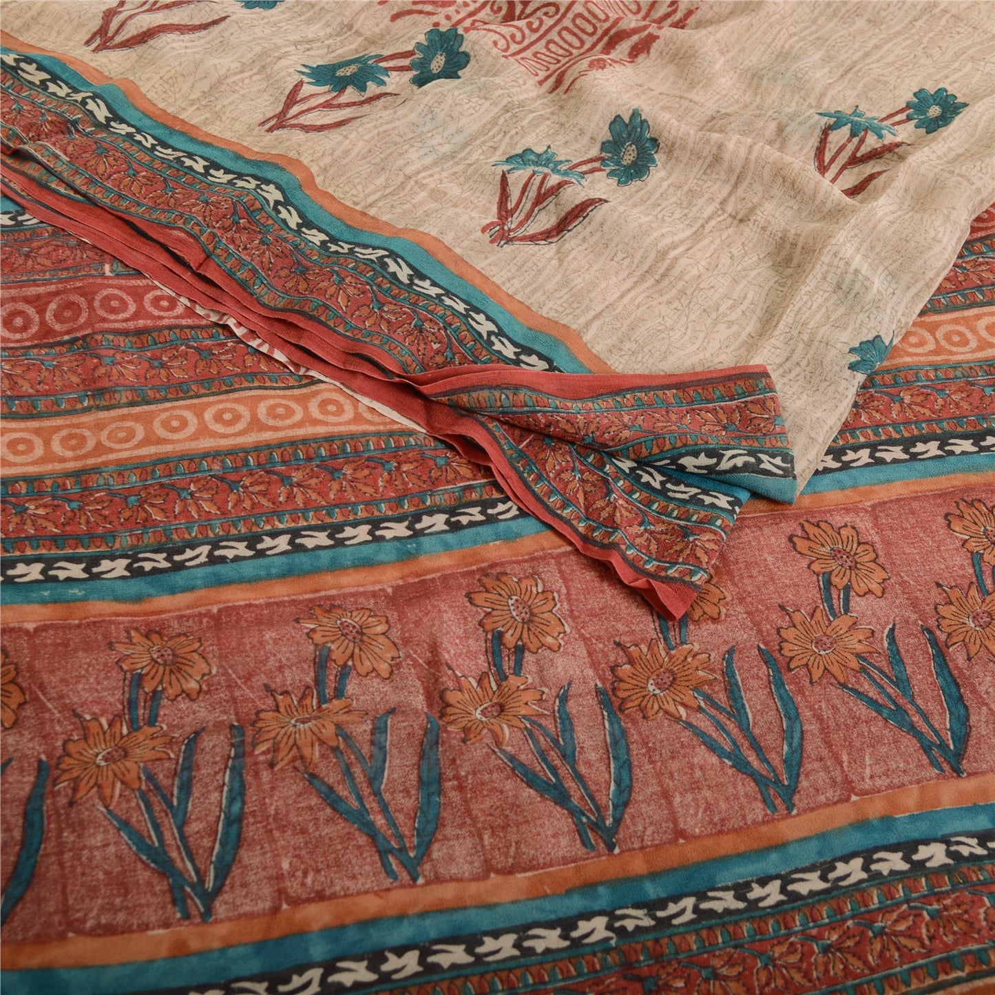 Sanskriti Vintage Dusty Red Pure Georgette Silke Sarier Trykt Sari Håndværk Bæredygtigt Stoff