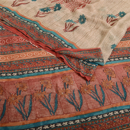 Sanskriti Vintage Dusty Red Pure Georgette Silke Sarier Trykt Sari Håndværk Bæredygtigt Stoff