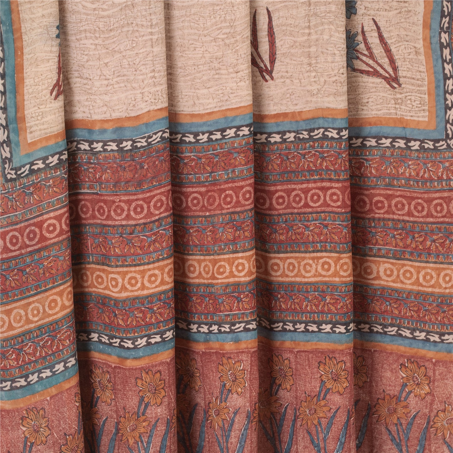 Sanskriti Vintage Dusty Red Pure Georgette Silke Sarier Trykt Sari Håndværk Bæredygtigt Stoff