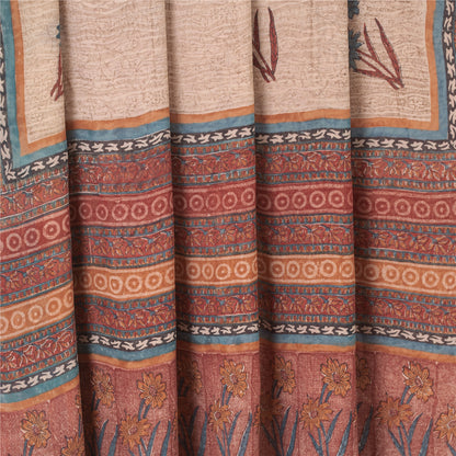 Sanskriti Vintage Dusty Red Pure Georgette Silke Sarier Trykt Sari Håndværk Bæredygtigt Stoff