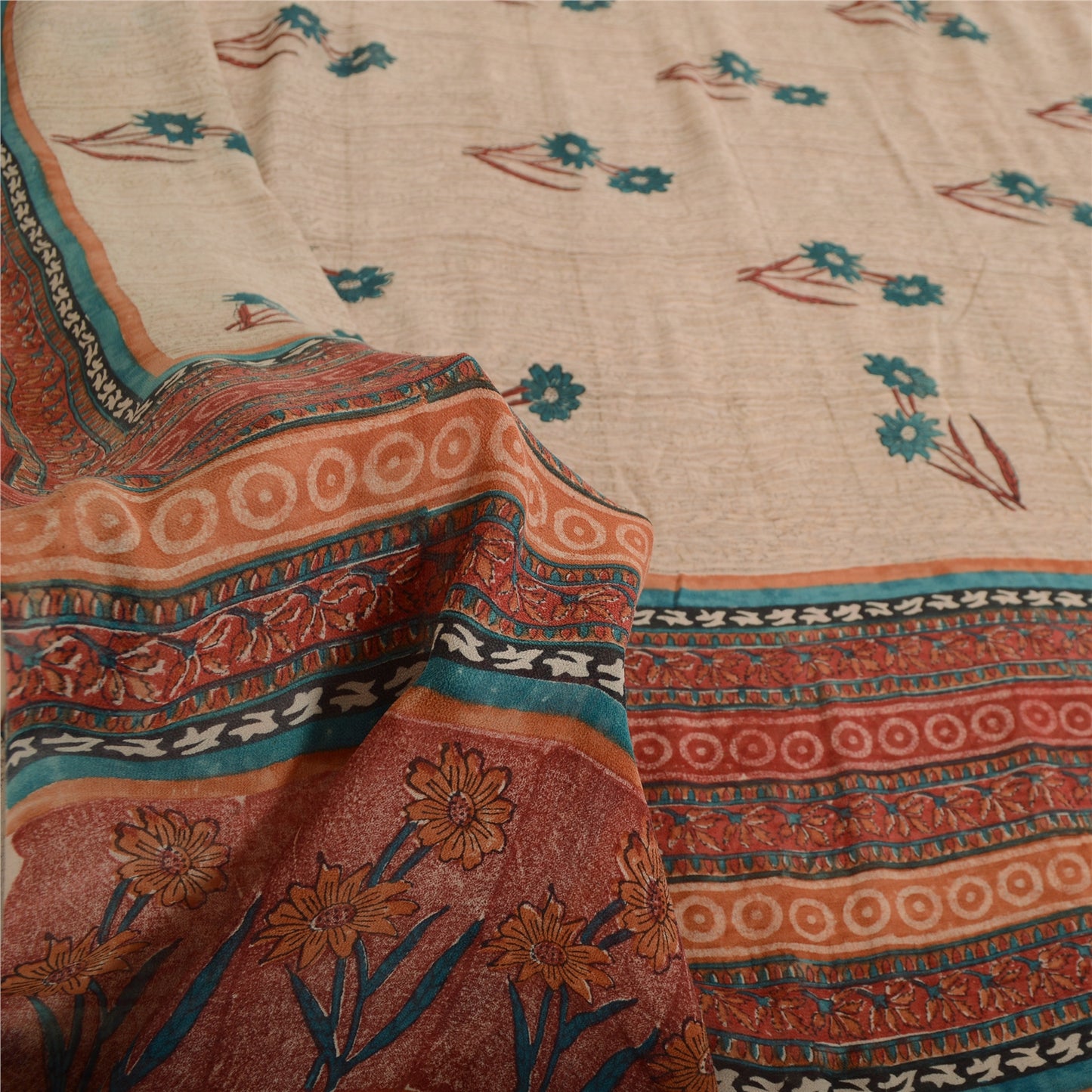 Sanskriti Vintage Dusty Red Pure Georgette Silke Sarier Trykt Sari Håndværk Bæredygtigt Stoff