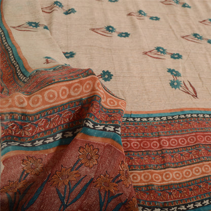 Sanskriti Vintage Dusty Red Pure Georgette Silke Sarier Trykt Sari Håndværk Bæredygtigt Stoff