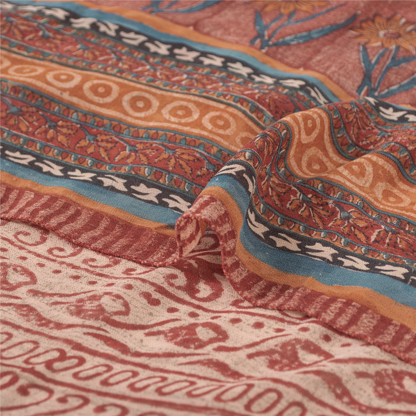 Sanskriti Vintage Dusty Red Pure Georgette Silke Sarier Trykt Sari Håndværk Bæredygtigt Stoff