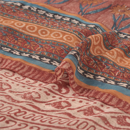 Sanskriti Vintage Dusty Red Pure Georgette Silke Sarier Trykt Sari Håndværk Bæredygtigt Stoff