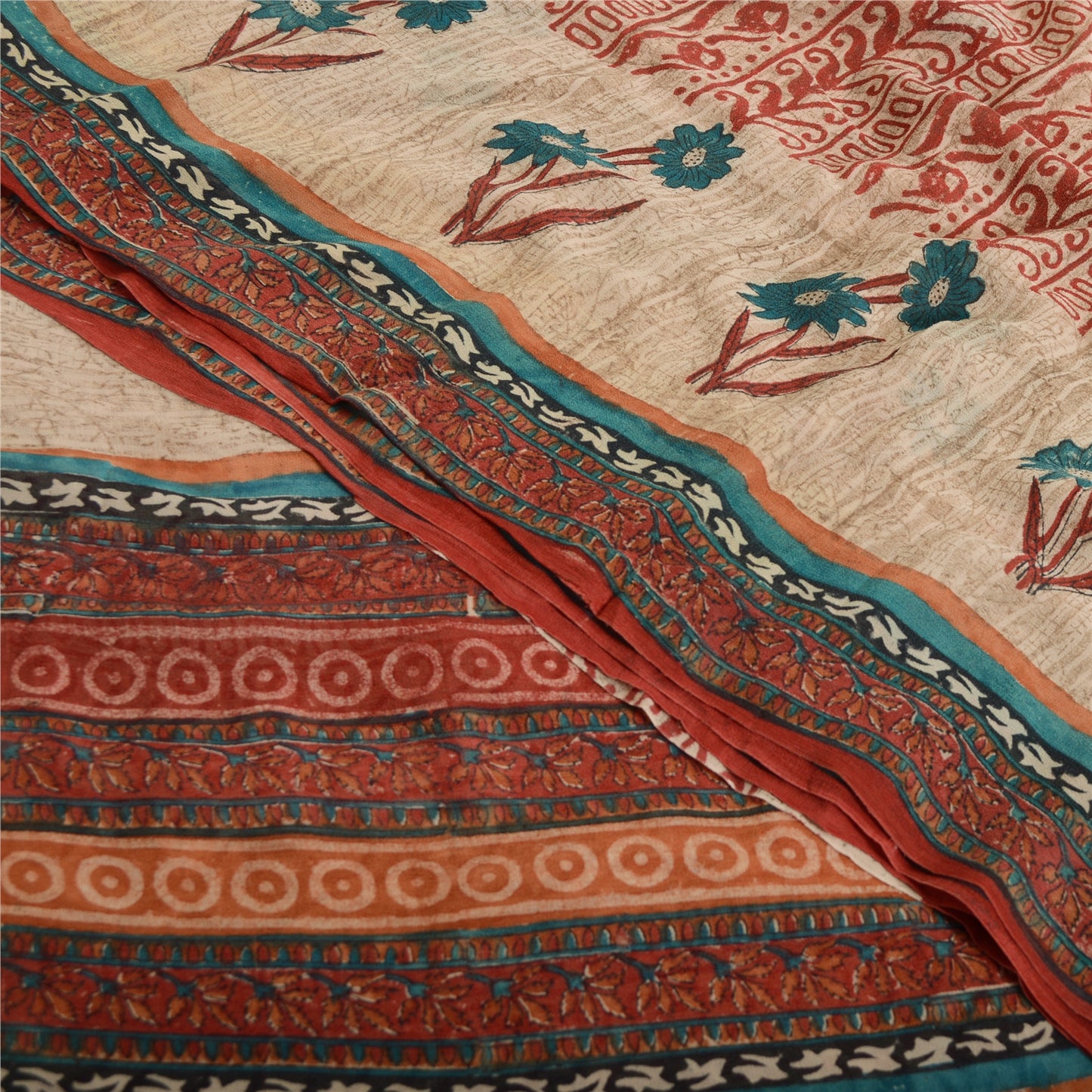 Sanskriti Vintage Dusty Red Pure Georgette Silke Sarier Trykt Sari Håndværk Bæredygtigt Stoff