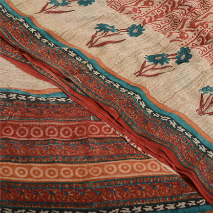 Sanskriti Vintage Dusty Red Pure Georgette Silke Sarier Trykt Sari Håndværk Bæredygtigt Stoff