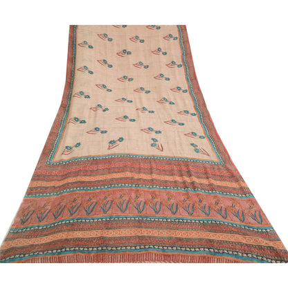 Sanskriti Vintage Dusty Red Pure Georgette Silke Sarier Trykt Sari Håndværk Bæredygtigt Stoff