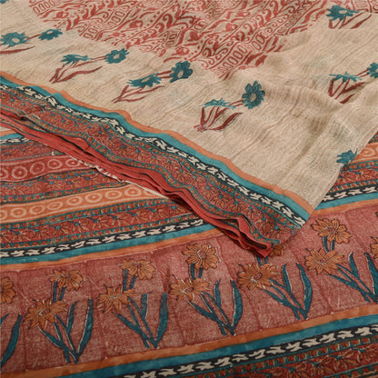 Sanskriti Vintage Dusty Red Pure Georgette Silke Sarier Trykt Sari Håndværk Bæredygtigt Stoff