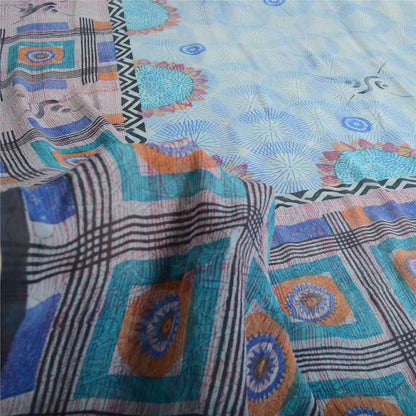 Sanskriti Vintage Blue Pure Georgette Silk Sarees Printed Sari 5yd Craft Sustainable Fabric