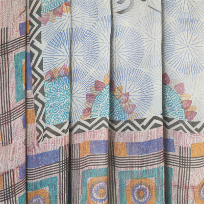 Sanskriti Vintage Blue Pure Georgette Silk Sarees Printed Sari 5yd Craft Sustainable Fabric