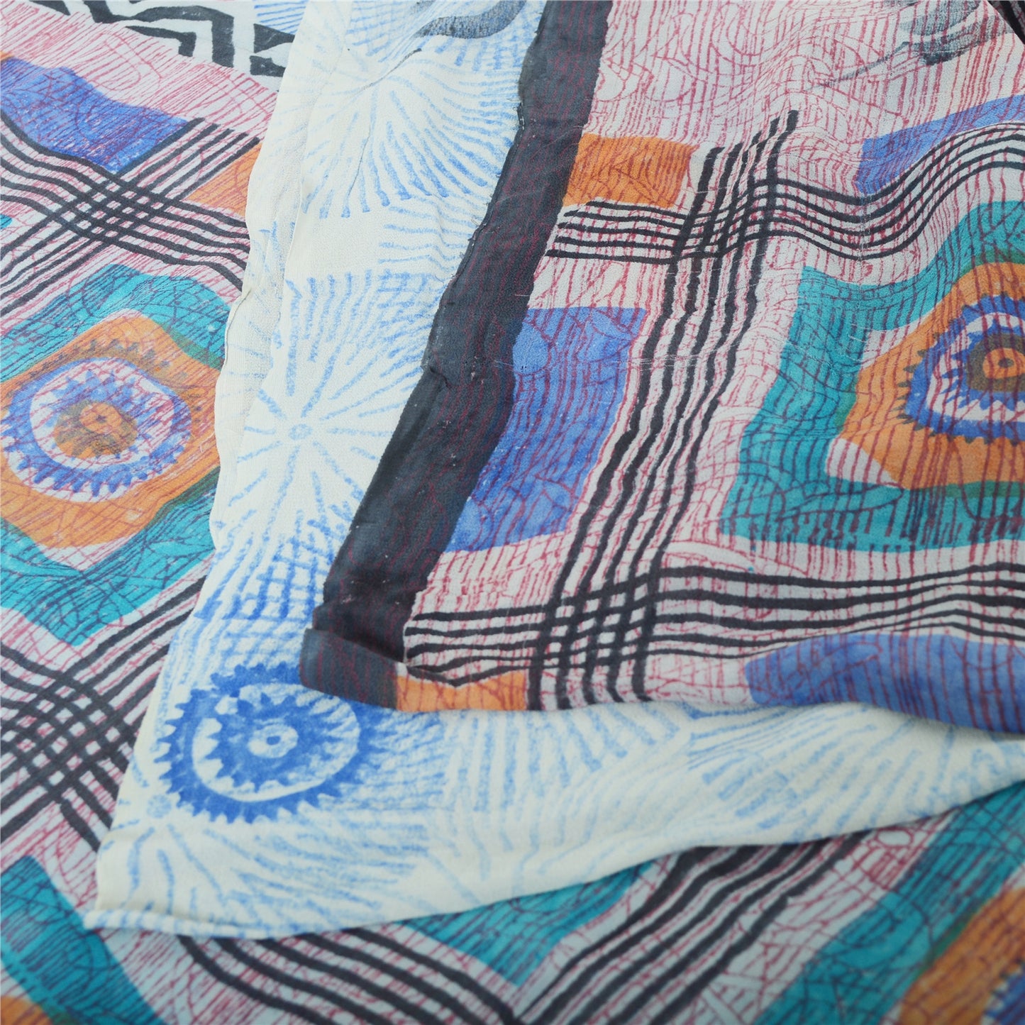 Sanskriti Vintage Blue Pure Georgette Silk Sarees Printed Sari 5yd Craft Sustainable Fabric