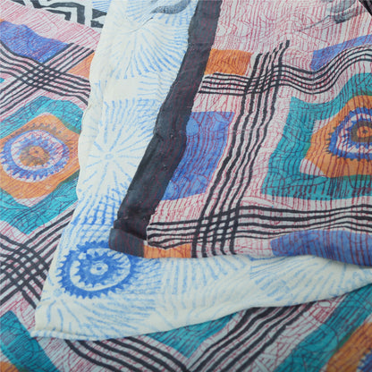 Sanskriti Vintage Blue Pure Georgette Silk Sarees Printed Sari 5yd Craft Sustainable Fabric