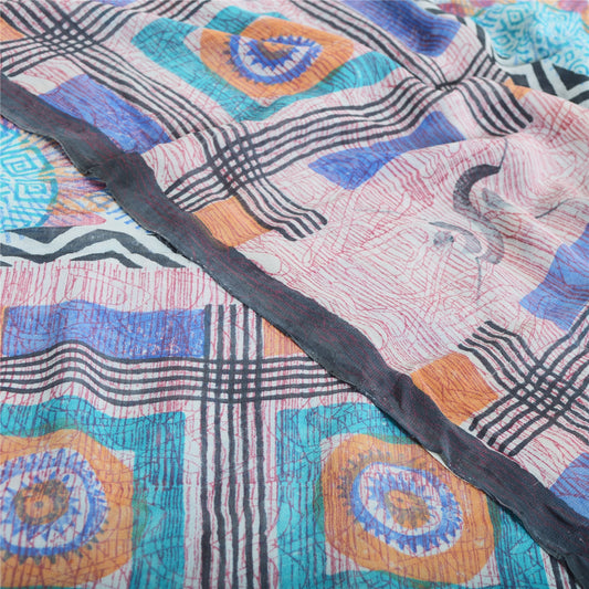 Sanskriti Vintage Blue Pure Georgette Silk Sarees Printed Sari 5yd Craft Sustainable Fabric