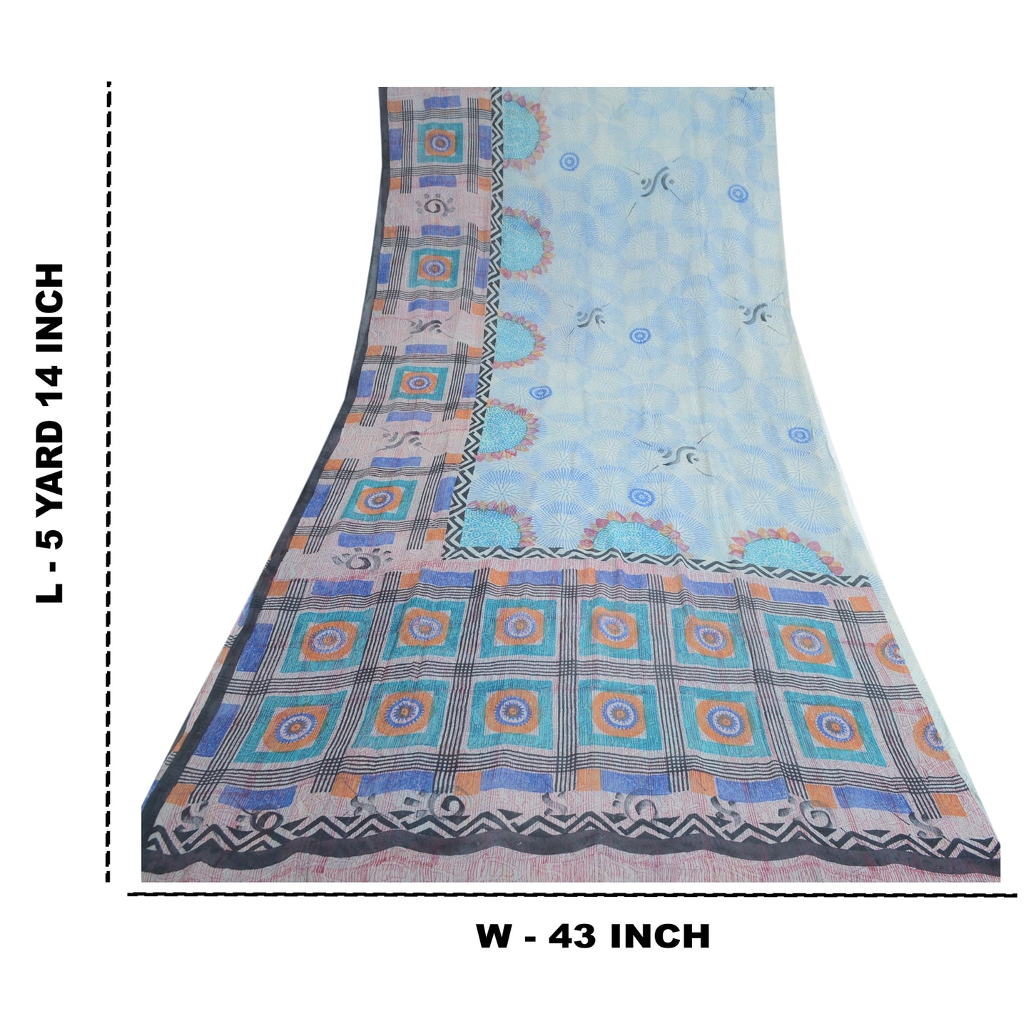 Sanskriti Vintage Blue Pure Georgette Silk Sarees Printed Sari 5yd Craft Sustainable Fabric