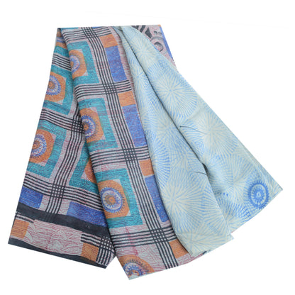 Sanskriti Vintage Blue Pure Georgette Silk Sarees Printed Sari 5yd Craft Sustainable Fabric