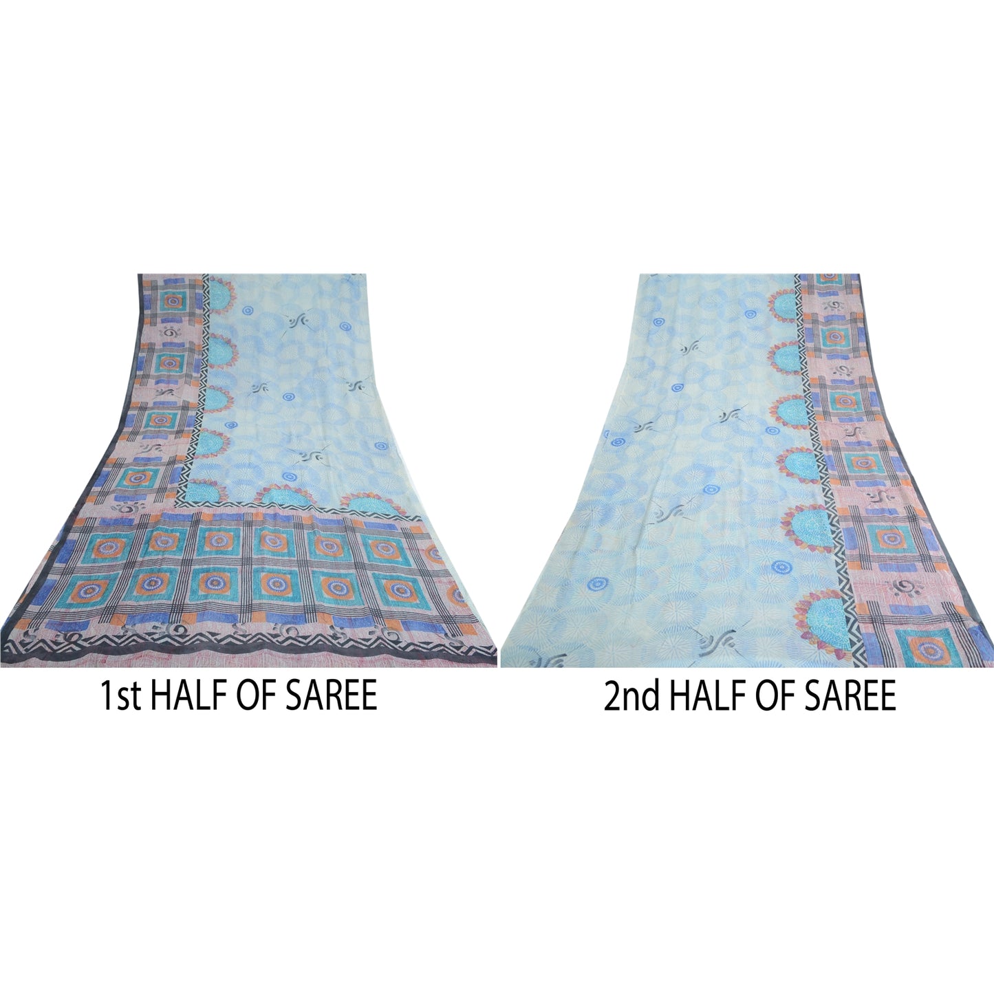 Sanskriti Vintage Blue Pure Georgette Silk Sarees Printed Sari 5yd Craft Sustainable Fabric